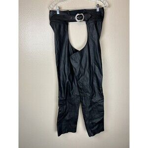 Harley Davidson M Genuine Leather Chaps Black Pants Womens Biker Buckle Straight